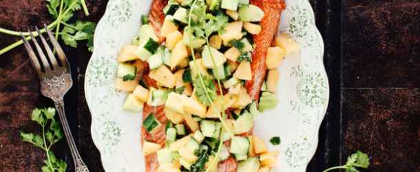 Grilled Salmon with Avocado-Melon-Cucumber Salsa Recipe