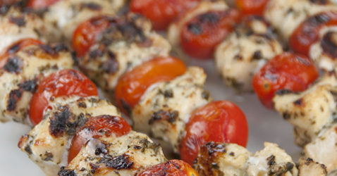 Grilled Pesto Chicken and Tomato Kebabs Recipe